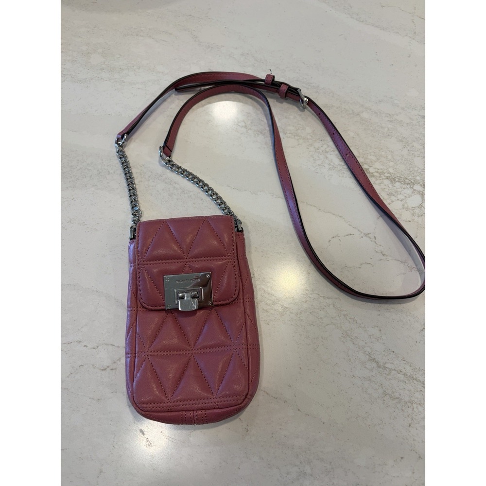 MICHAEL KORS VIVIANNE SOFT QUILTED LEATHER Cell Phone Festival PURSE Pink Tulip - Picture 2 of 9